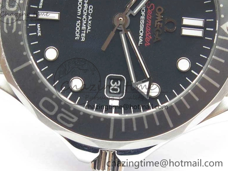 0823 Flexible Seamaster 300M SS OMF 1:1 Best Edition Black Dial Matt Black Ceramic Bezel On SS Bracelet A 8147